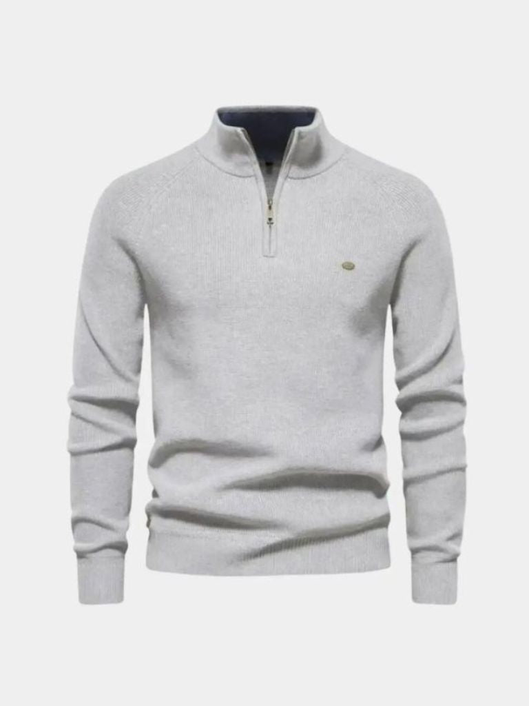 Men’s Embroidered Cotton Quarter-Zip Pullover
