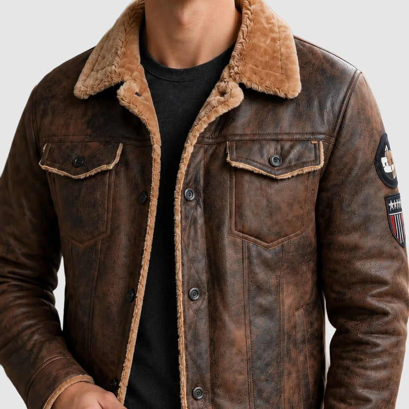 Men’s Fleece-Lined Leather Trucker Jacket