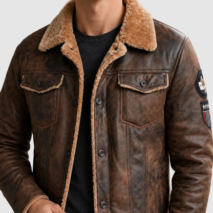 Men’s Fleece-Lined Leather Trucker Jacket