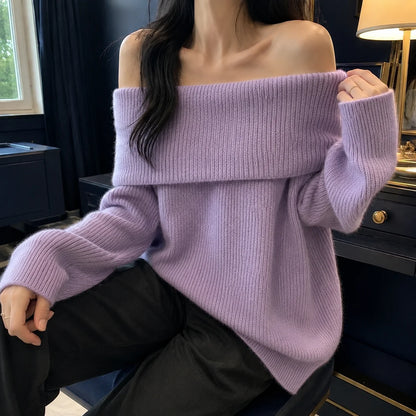 Women’s Foldover Neck Oversized Knit Sweater