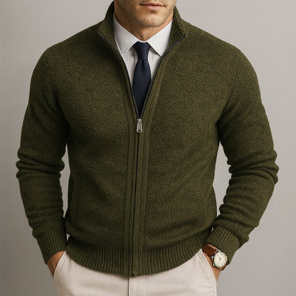 Men’s Marled Knit Stand Collar Full-Zip Cardigan