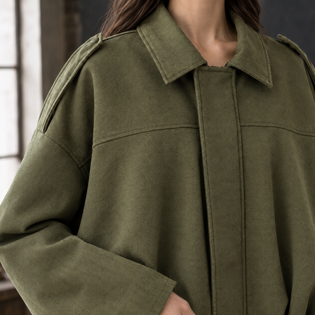 Women’s Oversized Batwing Bomber Jacket with Pointed Collar