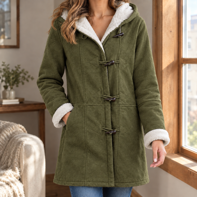 Plush-Lined Longline Toggle Jacket with Hood