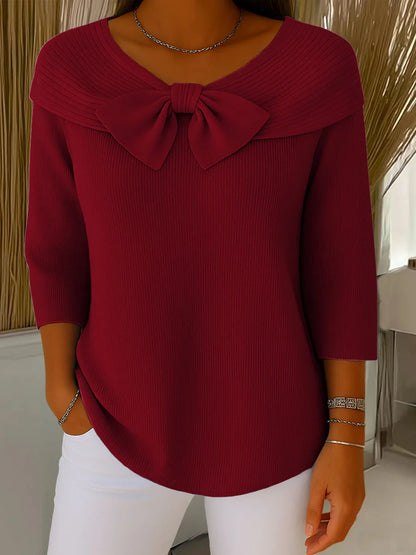 Women’s Bow Neck Detail Relaxed Fit Knit Pullover Sweater