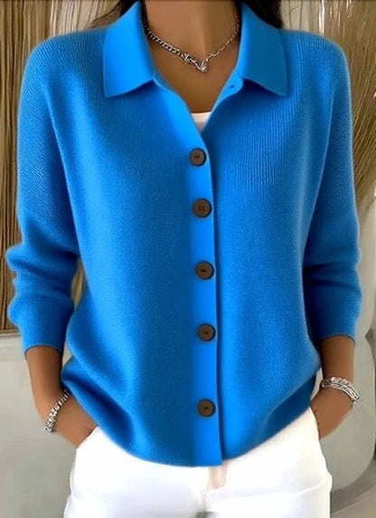 Women’s Ribbed Knit Collared Button-Front Cardigan