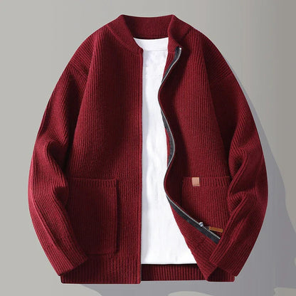 Men’s Vertical Rib Knit Pullover with Stand Collar