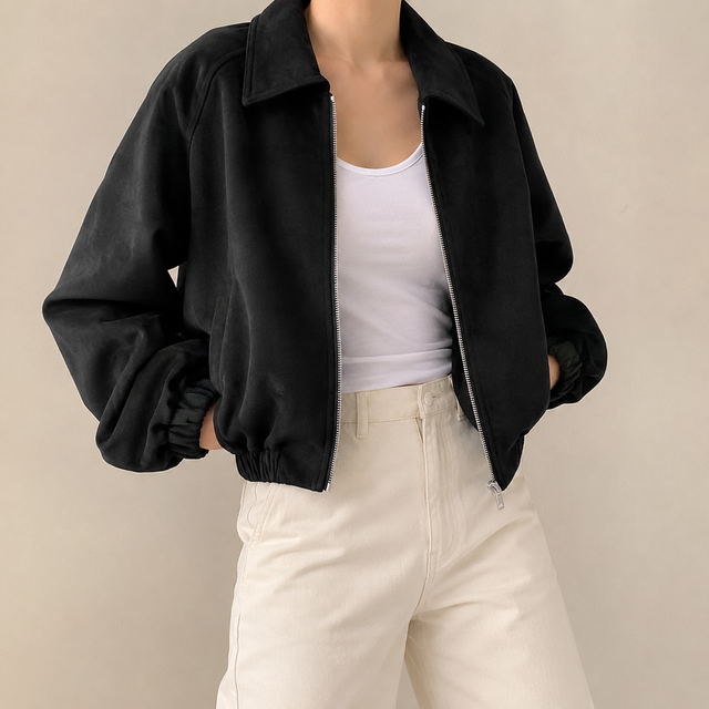 Women’s Cropped Faux Suede Oversized Jacket