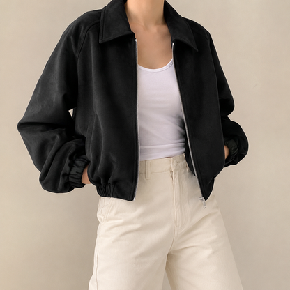Women’s Cropped Faux Suede Oversized Jacket