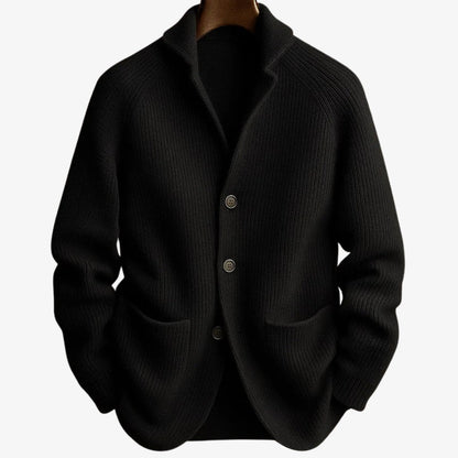Men’s Ribbed Cotton-Blend Button-Up Knit Cardigan