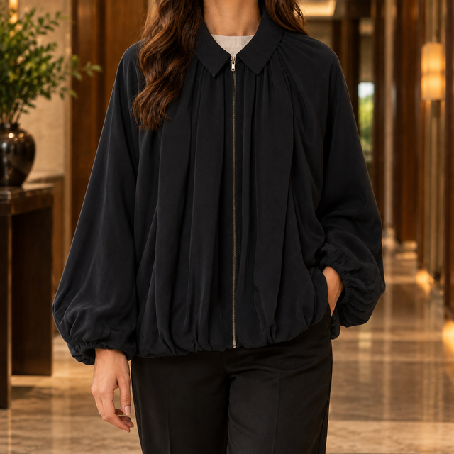 Women’s Oversized Gathered Balloon Zip Jacket