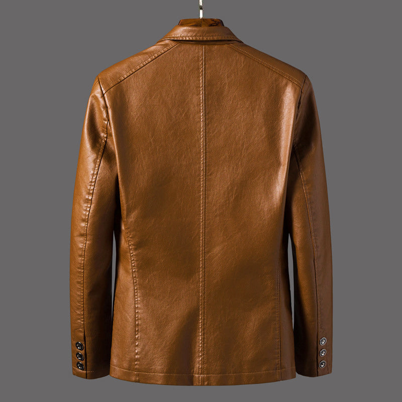 Men’s Textured Leather Button-Up Moto Blazer Jacket