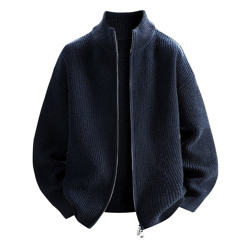 Men’s Ribbed Knit Stand-Collar Zip Jacket