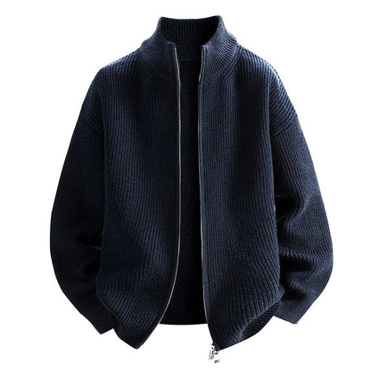 Men’s Ribbed Knit Stand-Collar Zip Jacket