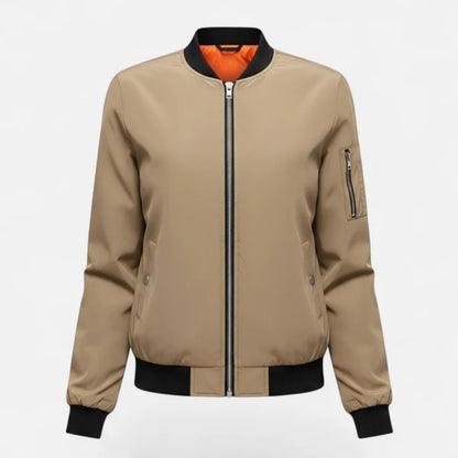 Women’s Minimalist Zip-Front Bomber Jacket with Round Neck