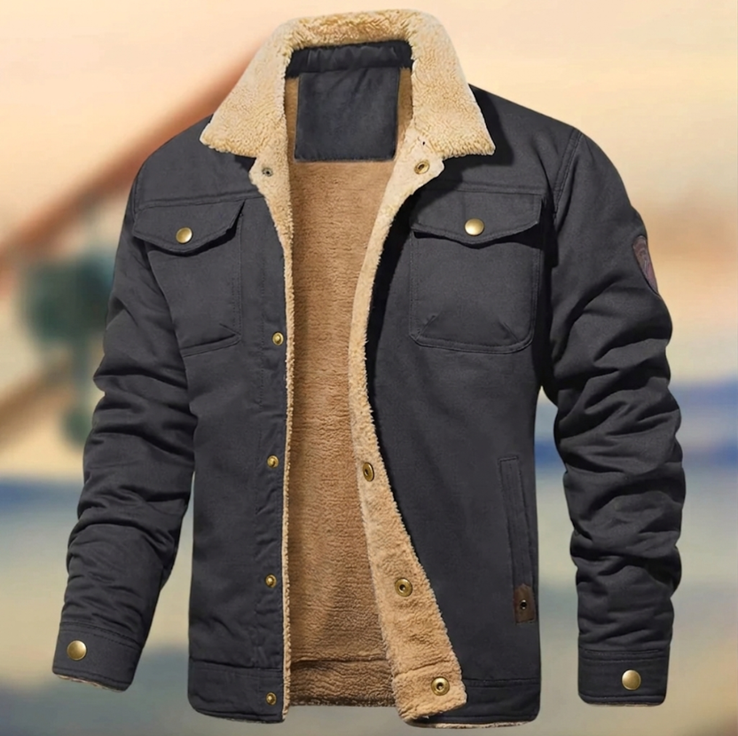 Men’s Sherpa-Lined Button-Up Jacket with Chest Pockets