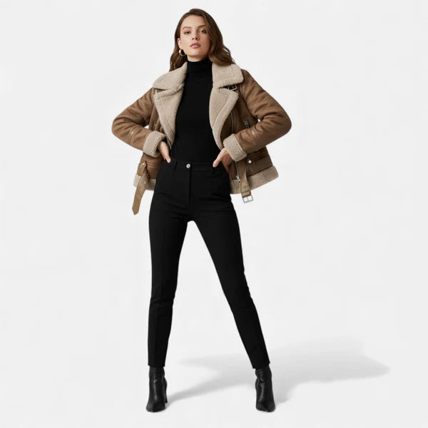 Women’s Suede Moto Jacket with Warm Lambswool Lining