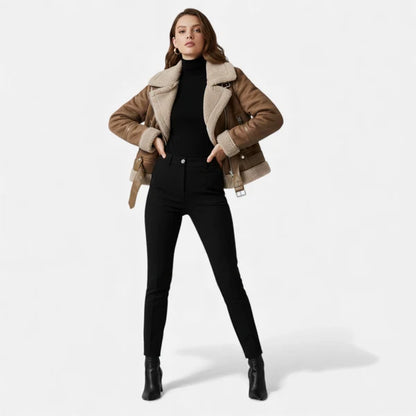 Women’s Suede Moto Jacket with Warm Lambswool Lining