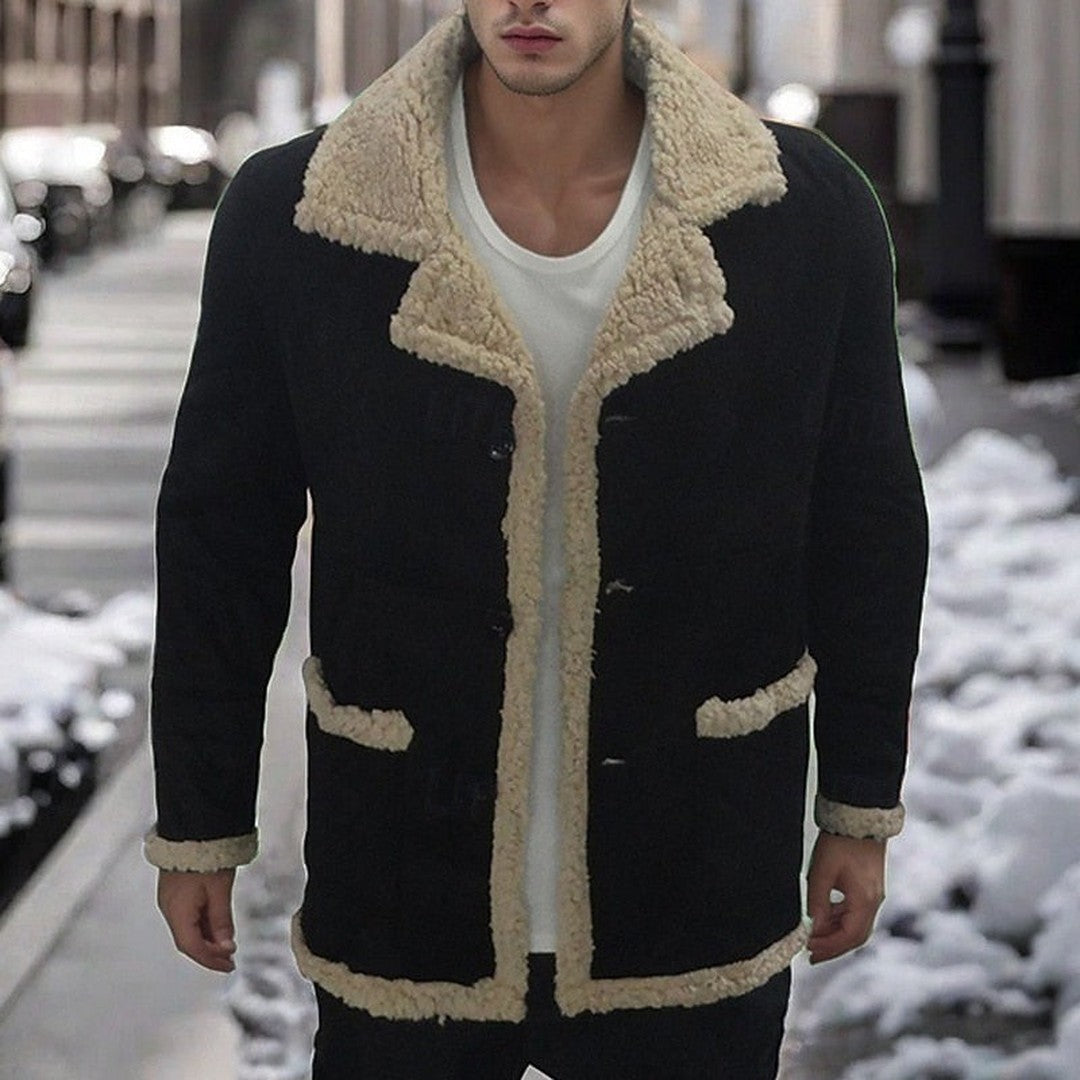 Men’s Plush-Lined Classic Lapel Winter Jacket
