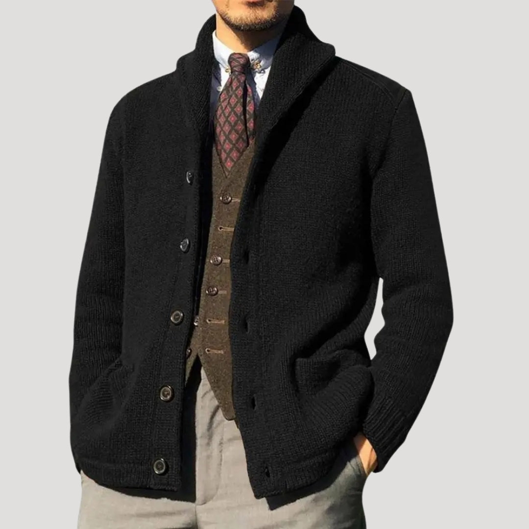 Men’s Wool-Knit Shawl Collar Button Cardigan Coat
