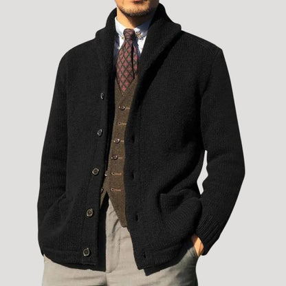 Men’s Wool-Knit Shawl Collar Button Cardigan Coat
