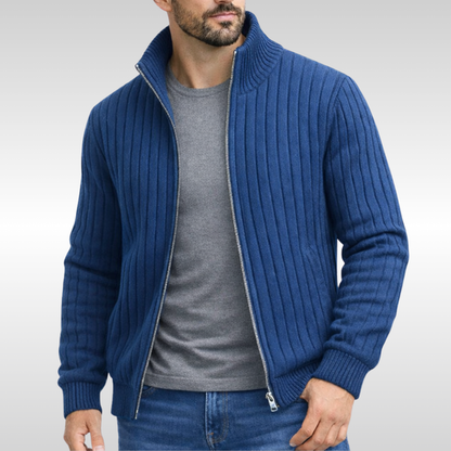 Men’s Ribbed Stand-Collar Full-Zip Cardigan