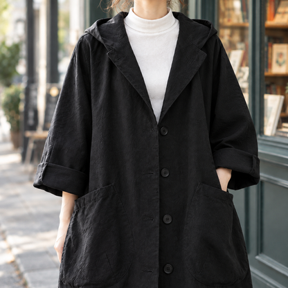 Women’s Relaxed Longline Hooded Coat with Oversized Pockets