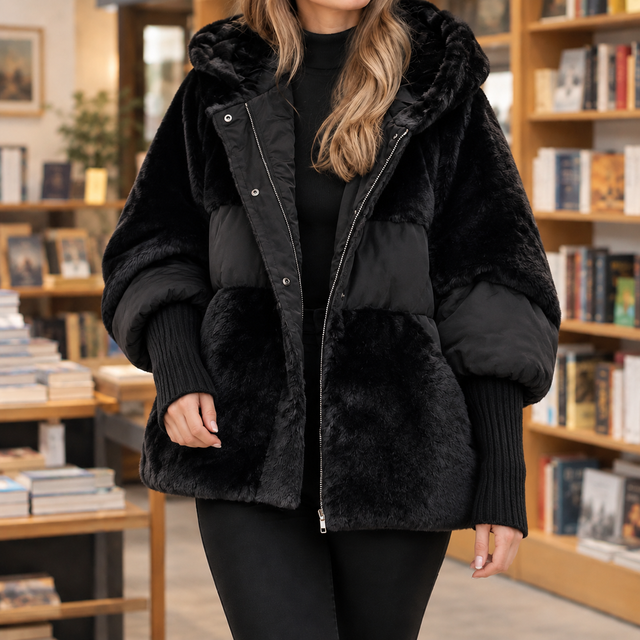 Women’s Cocoon Quilted and Plush Panel Hooded Jacket