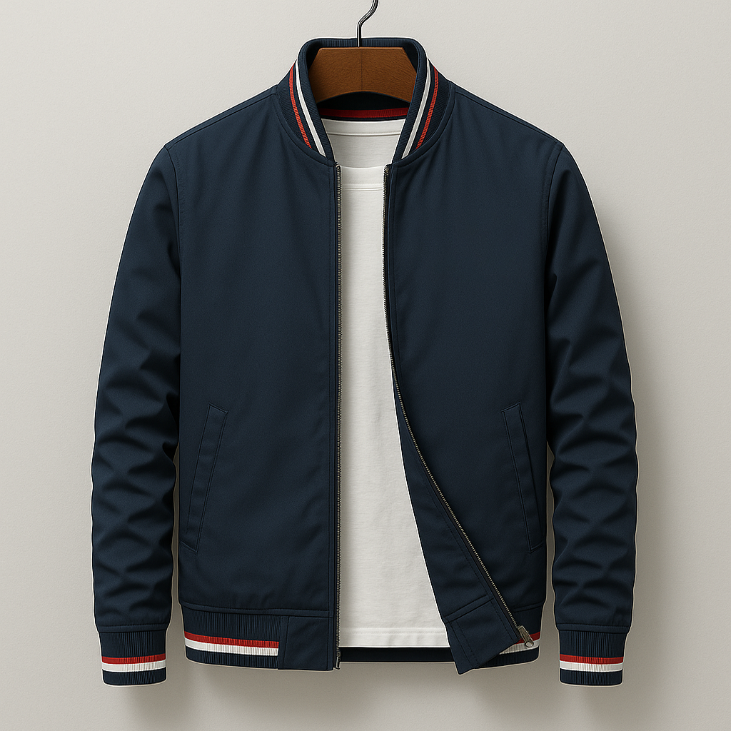 Men’s Cotton Blend Zip Jacket with Ribbed Stripe Trim