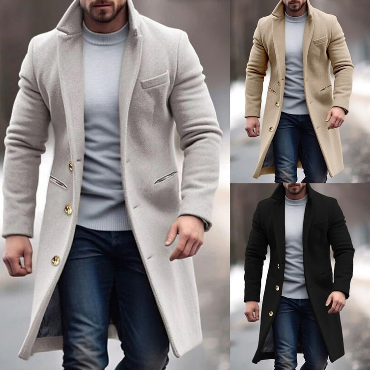 Men’s Refined Long Button-Front Tailored Coat