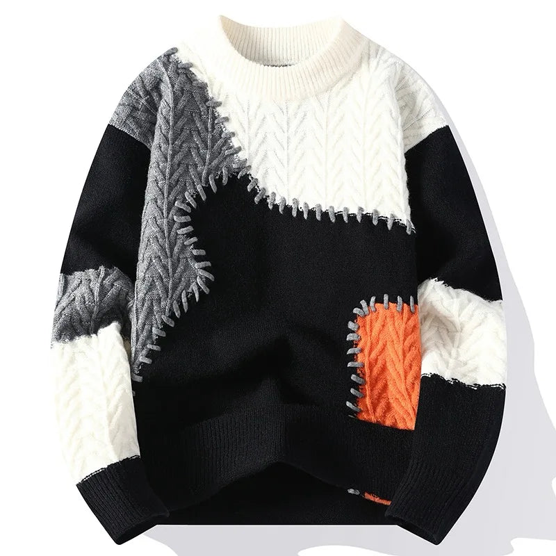 Men’s Colorblock Textured Knit Pullover Sweater