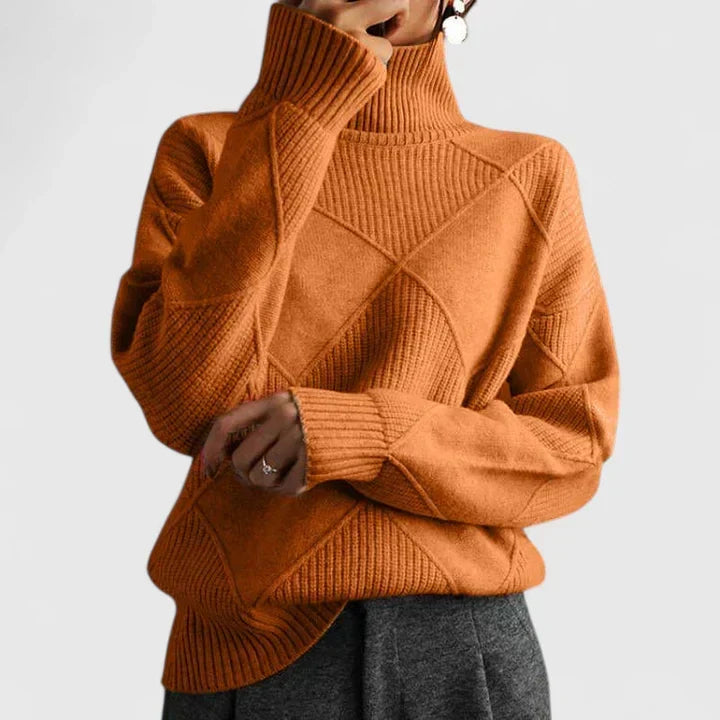 Women’s Textured Diamond Knit Relaxed Turtleneck Sweater