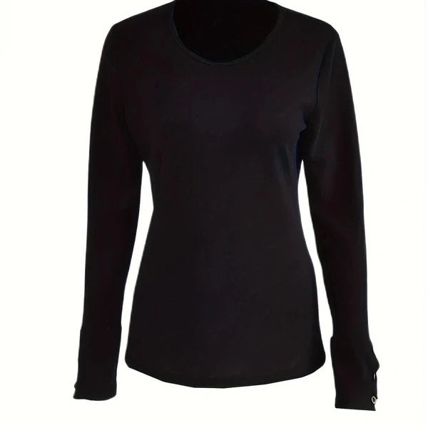 Women’s Slim-Fit Deep V-Neck Cotton Blend Top with Sleeve Buttons