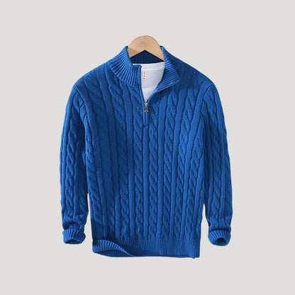 Men’s Classic Cable-Knit Half-Zip Wool Sweater