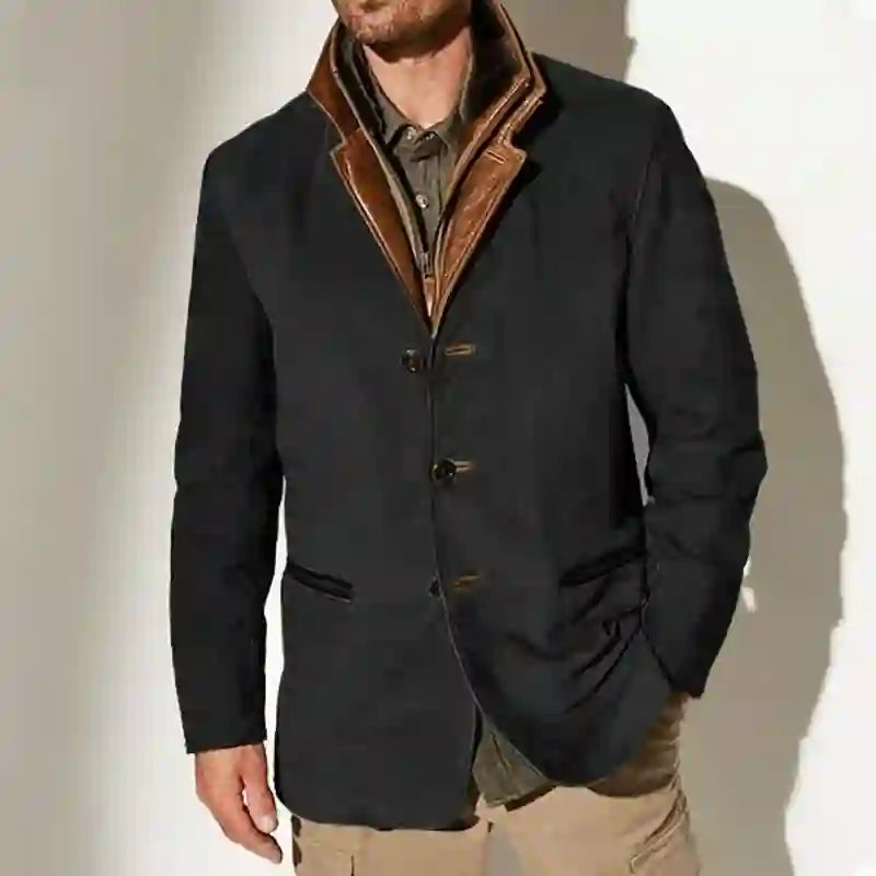 Men’s Vintage Suede-Style Layered Collar Button Coat