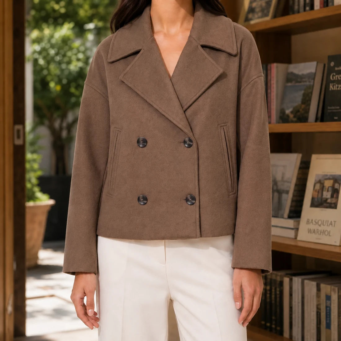 Women’s Relaxed Cropped Double-Breasted Blazer