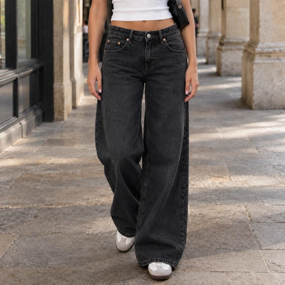 Women’s Low-Rise Full-Length Wide-Leg Denim Jeans