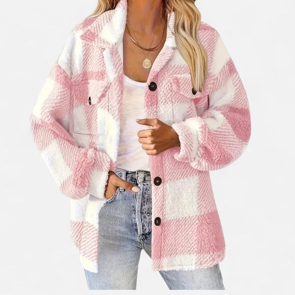 Women’s Checkered Plush Jacket with Tailored Winter Fit