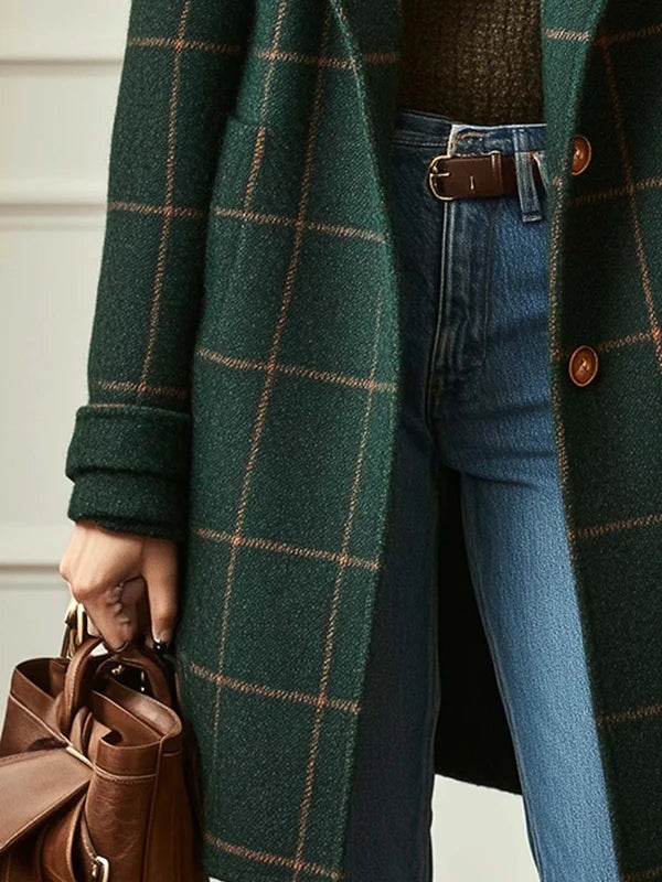 Women’s Longline Wool-Blend Tweed Coat with Wide Lapels