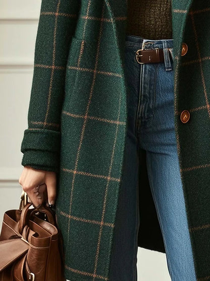 Women’s Longline Wool-Blend Tweed Coat with Wide Lapels