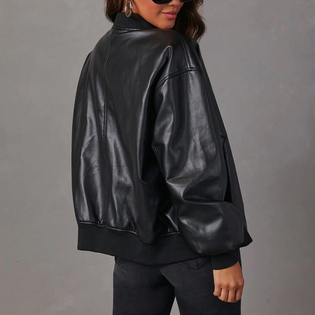 Women’s Relaxed Vegan Leather Bomber Jacket