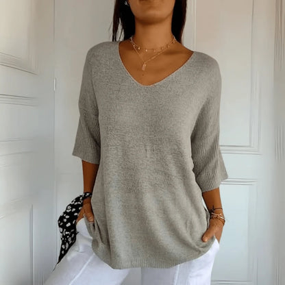 Women’s Relaxed V-Neck Three-Quarter Sleeve Sweater