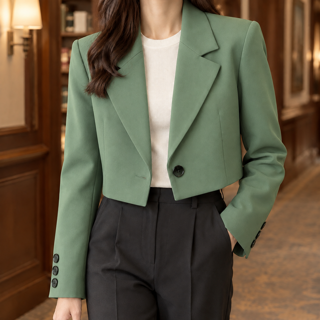 Women’s Cropped Tailored Blazer with Broad Notched Lapels