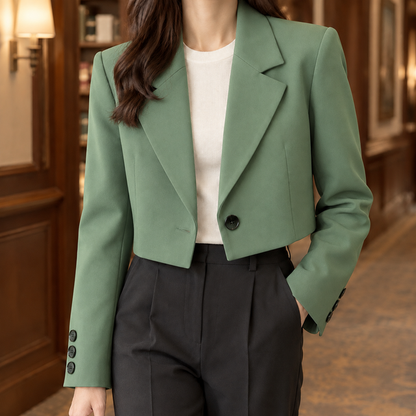 Women’s Cropped Tailored Blazer with Broad Notched Lapels