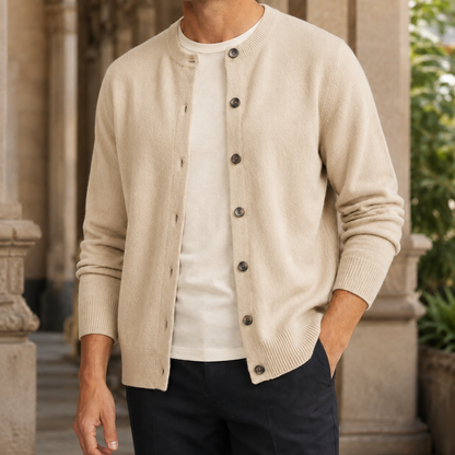 Men’s Soft Knit Button-Front Crewneck Sweater