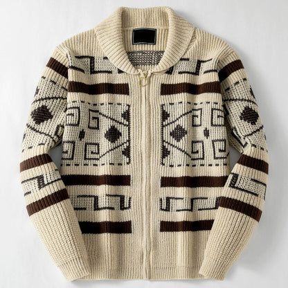 Men’s Geometric Jacquard Shawl Collar Zip Cardigan