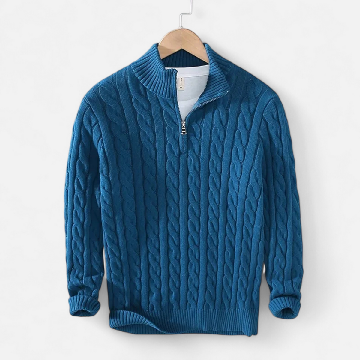 Men’s Ribbed Turtleneck Half-Zip Knit Sweater