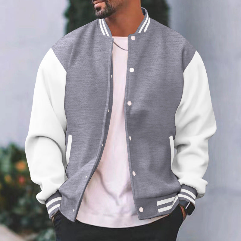 Men’s Color-Block Snap-Front Varsity Jacket