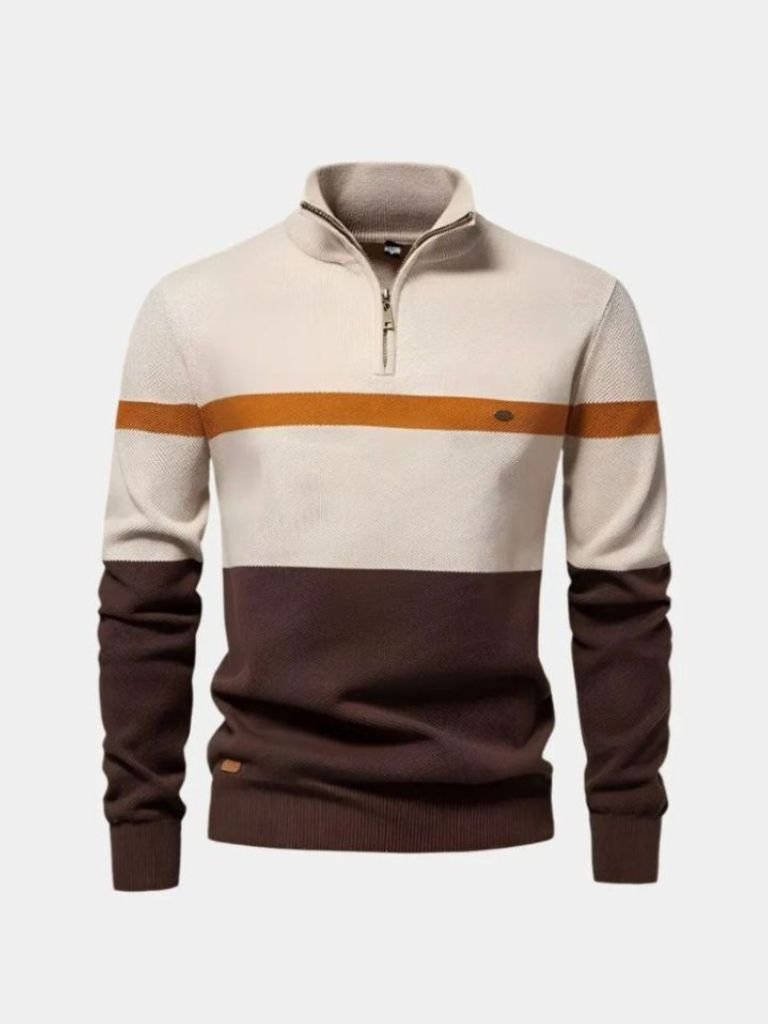 Men’s Cotton-Blend Quarter-Zip Stand Collar Pullover