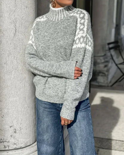 Women’s Relaxed Fit Wool Blend High-Neck Knit Sweater