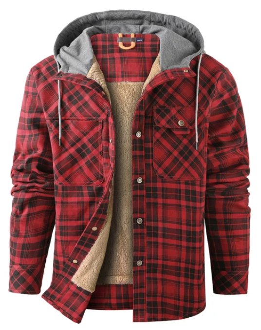 Men’s Printed Fleece-Lined Hooded Shirt Jacket